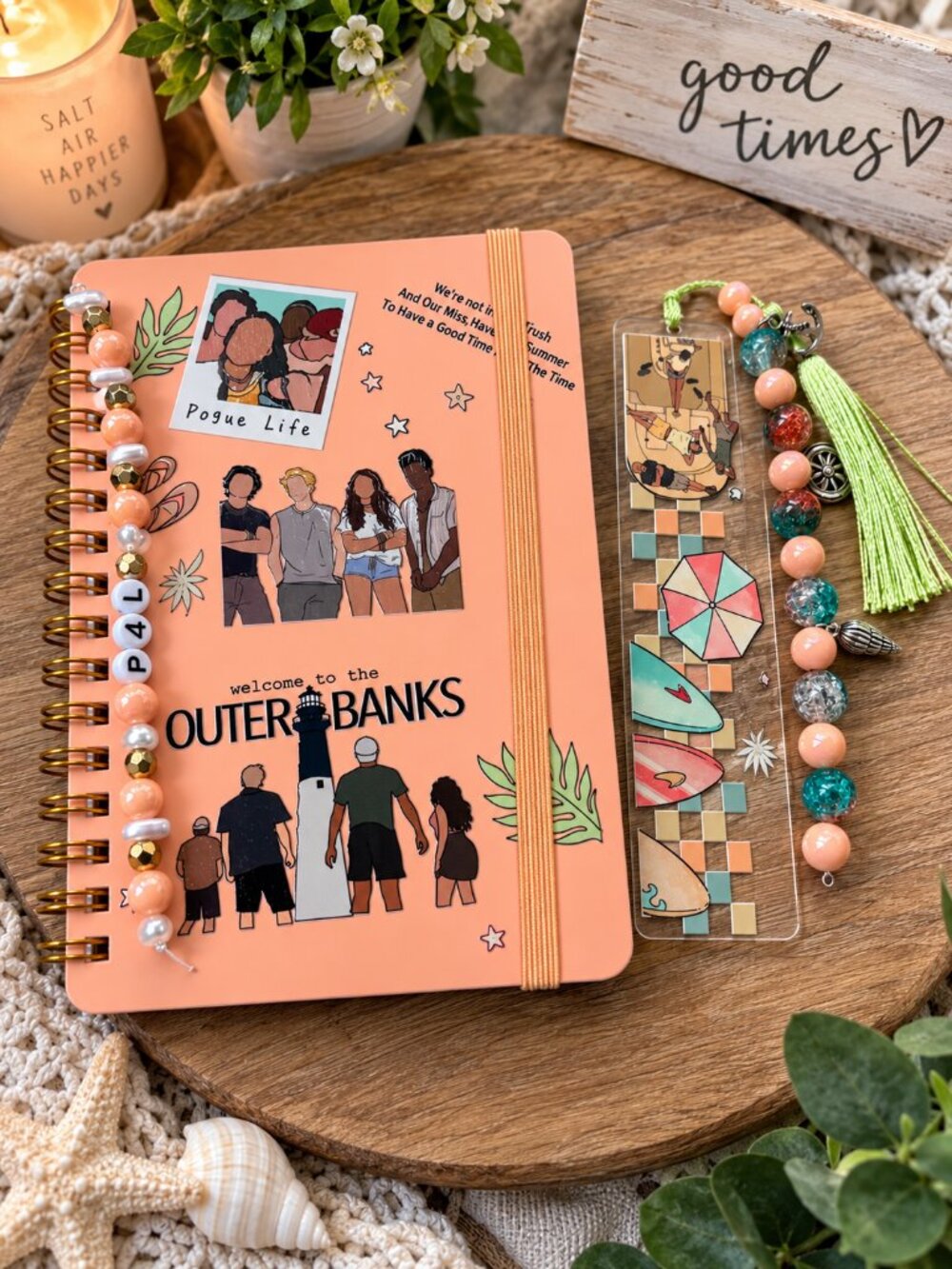 Surfer fandom vibes handcrafted notebook and bookmark by me